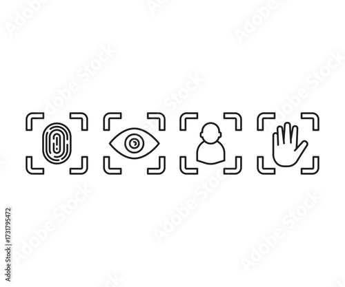 biometric scan and sensor detector icons set