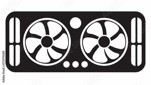 Dynamic dual fan cooling system icon for gaming rigs and high performance computing, representing efficient heat dissipation and powerful airflow for ultimate gaming experience.