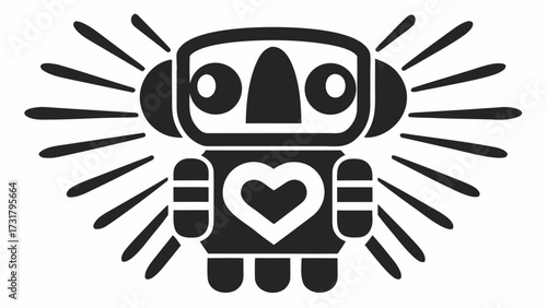 Cute friendly robot with heart radiating positive energy and warmth, perfect for tech startups and heartwarming campaigns