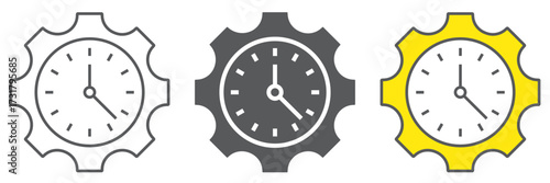 Timemanagement icon, business and deadline, cogwheel with clock sign, vector graphics, a linear pattern on a white background, eps 10.