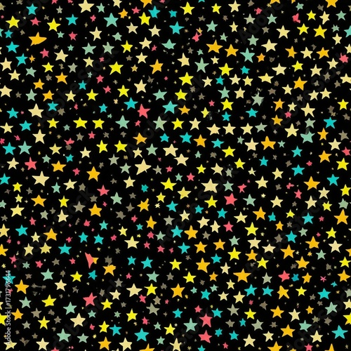 Seamless colorful stars pattern seamless fabric pattern, on black background