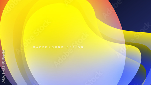 Abstract fluid shapes, vibrant colors blend. Yellow dominates, gradients transition smoothly. Modern design, dark background enhances visual impact.