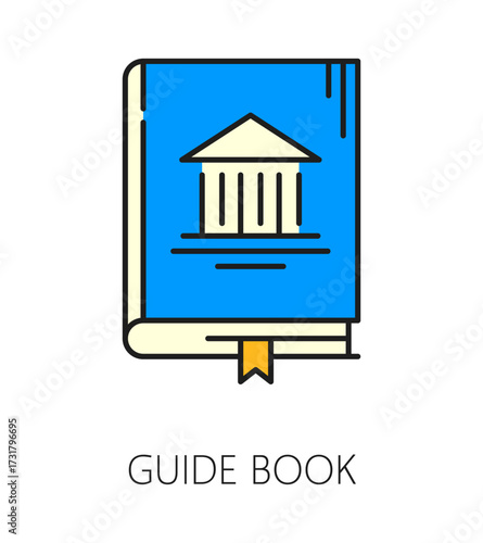 Museum art gallery and exhibition color line icon of guide book, vector pictogram. Museum exhibition and art gallery icon of guide book or information booklet for artworks and masterpiece exposition
