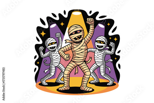 vector illustration of a dancing Muumy Party cartoon Halloween party design. Halloween Vector