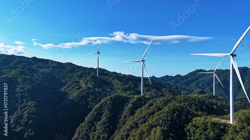 Wind Turbines in Chinese Countryside Above the Clouds, Aerial Timelapse Video