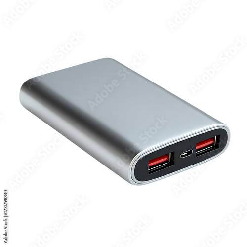 Silver power bank 3d rendered png