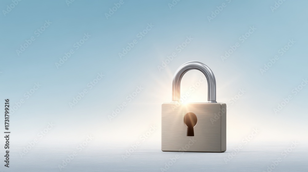 Fototapeta premium A glowing lock at the center breaking open with radiant sunburst rays spreading outward, symbolizing unlocking personal potential.