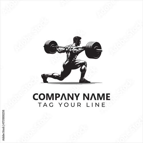 Muscular man performing a barbell lunge with intense focus and defined physique.