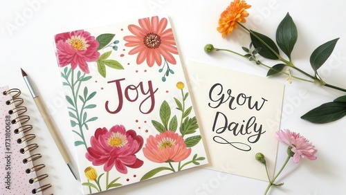 Floral greeting cards with Joy and Grow Daily messages