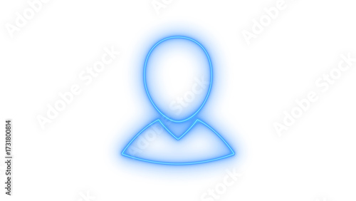 Blue neon-like glowing user profile avatar icon with minimalist modern design representing a person or contact symbol, abstract graphic element isolated on transparent background