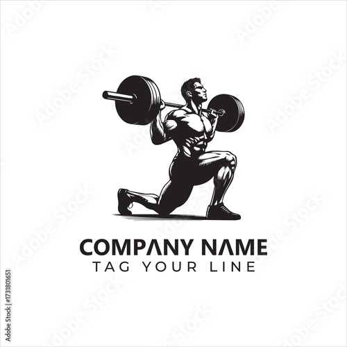 Muscular Man Performing Lunges with Heavy Barbell in Black and White.