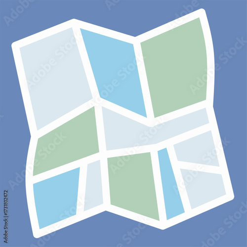Folded Map Cartoon Flat Style Navigation Travel Icon for Holiday Design