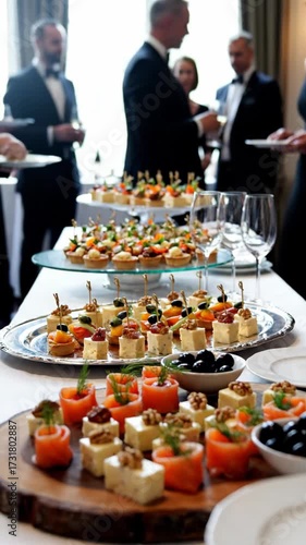 Elegant Cocktail Party Serving Assortment of Appetizers, Business Event