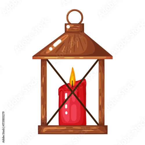 Rustic Wooden Lantern with Red Candle