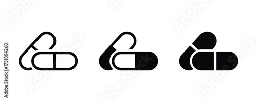 Pills icon set. Medicine pills icon. Capsule icons vector set