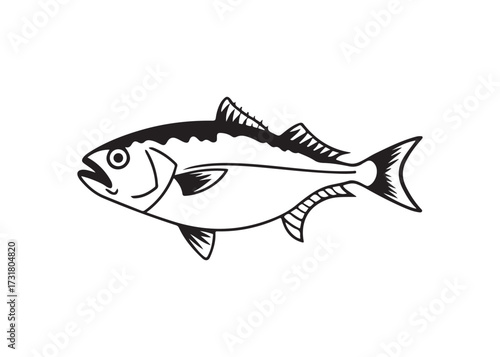 Bass fish silhouette vector illustration of freshwater species in black design.