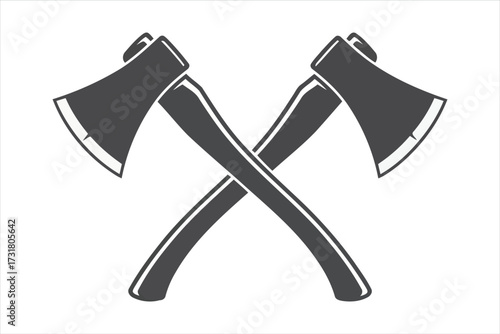 Vector art of two crossed axes, representing lumberjack tools, forestry equipment, or a symbol of strength and resilience in outdoor activities and craftsmanship
