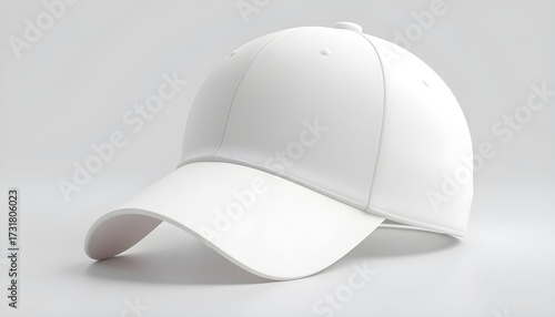 A plain white baseball cap with a curved brim, shown in a clean studio shot on a seamless light gray background.