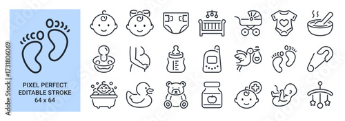 Baby care editable stroke outline icon isolated on white background flat vector illustration. Pixel perfect. 64 x 64.