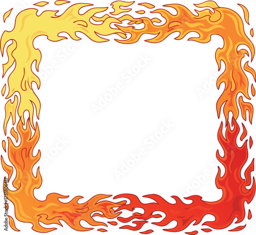 Ignite your designs with this vibrant fire frame! Add a fiery touch to posters, invitations, and banners with this eye-catching, hot border element