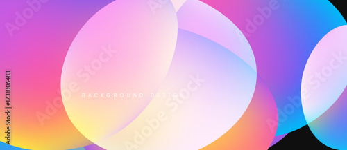 Abstract colorful background. Overlapping circles create vibrant gradients, blending pinks, blues, oranges. Modern design element.