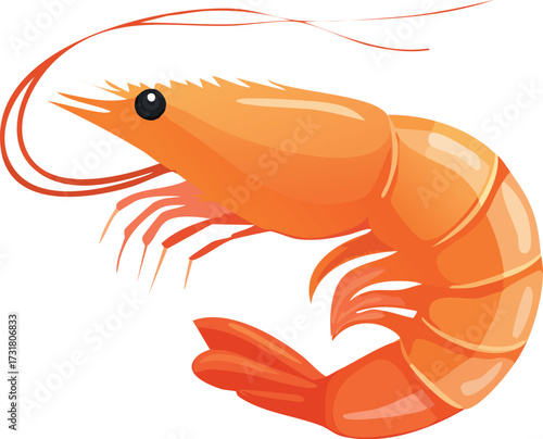 A single, delicious, cooked shrimp or prawn. An isolated vector illustration for concepts of seafood and appetizers. Generative AI