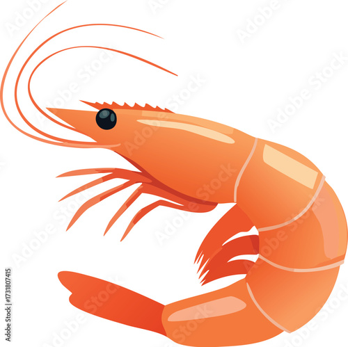 A single, delicious, cooked shrimp or prawn. An isolated vector illustration for concepts of seafood and appetizers. Generative AI
