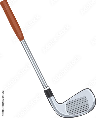 A single, metal golf club (an iron). An isolated vector illustration for the sport of golf and leisure activities. Generative AI