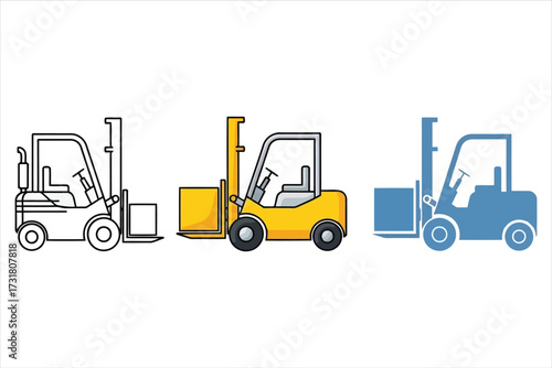 Vector art of forklift truck vector illustration set collection of forklift trucks in different styles, perfect for transportation, logistics, and construction themes