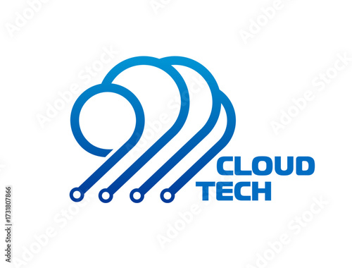 Cloud technology icon for internet data storage or database network server, vector sign. Cloud tech icon for digital technology of information storage and online access to data backup program