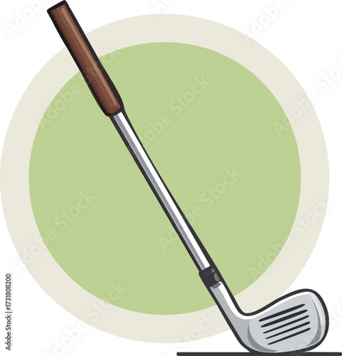 A golf club in a green circle. A simple, modern vector icon or logo for a golf course, club, or sporting goods store. Generative AI