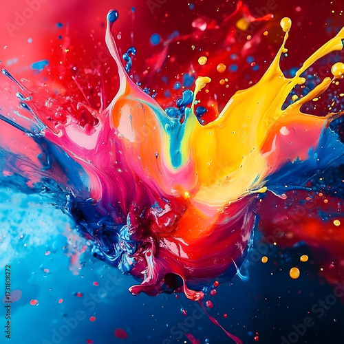 Vibrant explosion of colorful paint splashes in motion