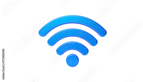 A glossy, blue signal symbol with radiating arcs, isolated against a black backdrop