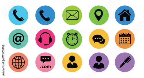 Colorful contact information icons representing communication and connection methods