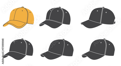 A collection of baseball caps in varying colors and shades