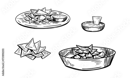 Sketch of nachos. Hand drawn illustration converted to vector