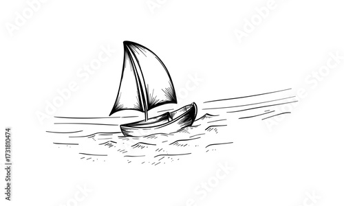 Yacht on the water. Hand drawn outline illustration converted to vector.