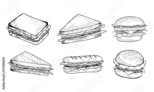 Sketch of sandwich. Hand drawn illustration converted to vector