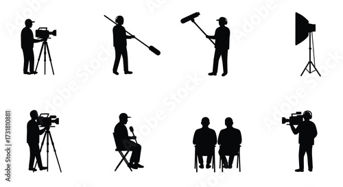 Silhouettes of film crew members and equipment a visual representation
