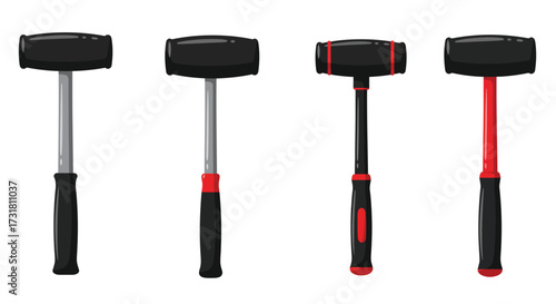 Four rubber mallets with varying handle colors on a white background