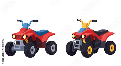 Cartoon illustration of two colorful all terrain vehicles side by side