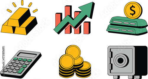Financial and investment icons for business analysis and banking
