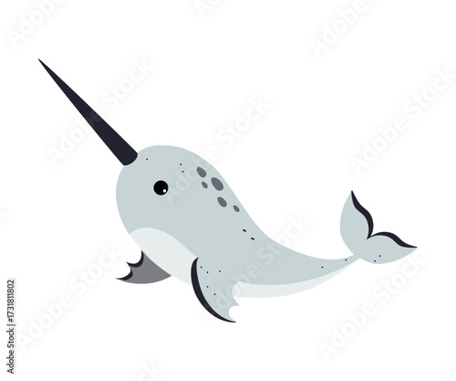 Northern Narwhale Animal and Zoo Creature from Cold North Vector Illustration