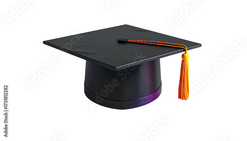 Black mortarboard with gold tassel isolated on a black background, celebrating success