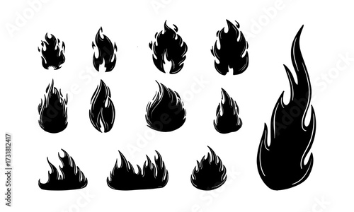 Set of hand drawn flames. Vector