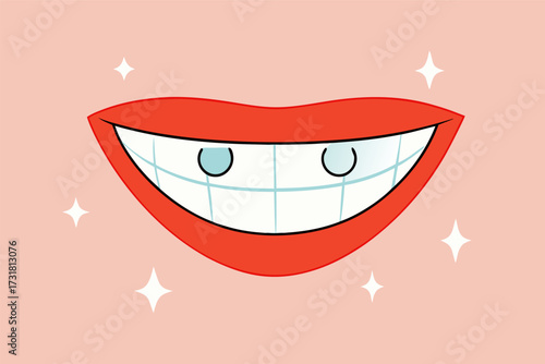 Vibrant Cartoon Illustration of a Beaming Smile with Clean, Shiny White Teeth and Sparkling Highlights