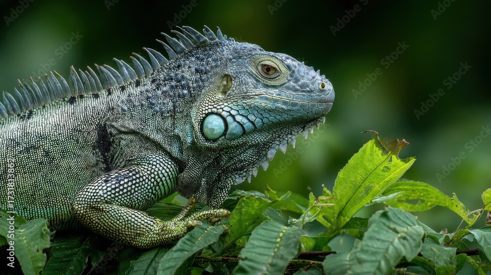 Fototapeta premium Green Iguana on Foliage