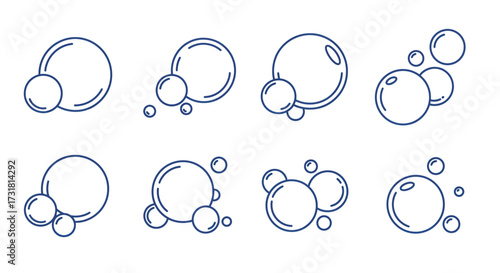 Simple blue line drawing of various sized bubbles in a cluster
