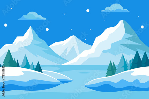 A cartoon illustration of a snowy tundra plain vector illustration