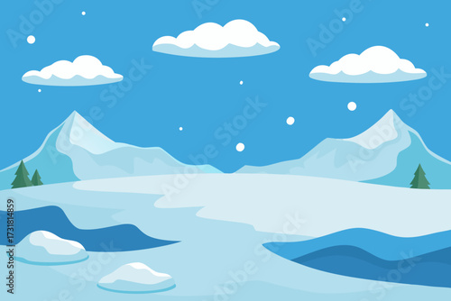 A simple cartoon of a snowy tundra plain vector illustration
